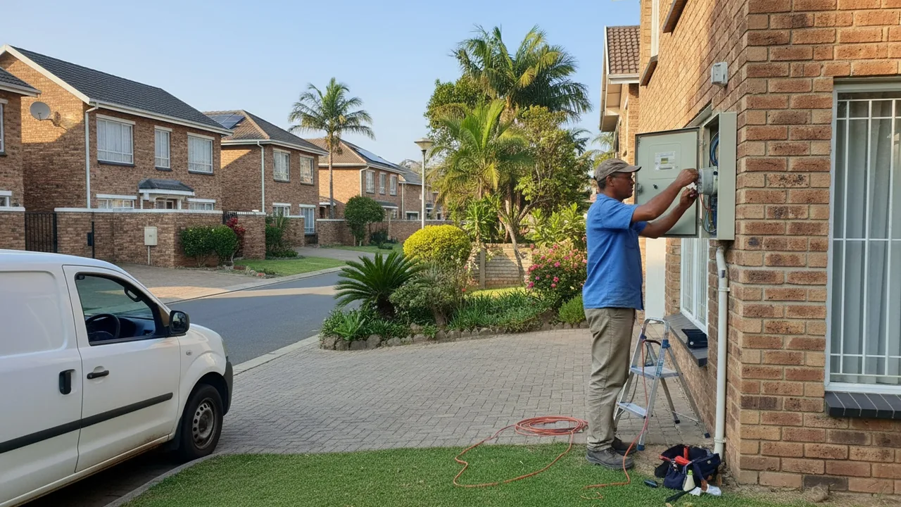 Electrician upgrading an overloaded DB board on an extended home in Phoenix, Durban